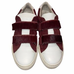 Liviana Conti Burgundy Leather Pony Hair Velcro Strap Sneakers Shoes size 39